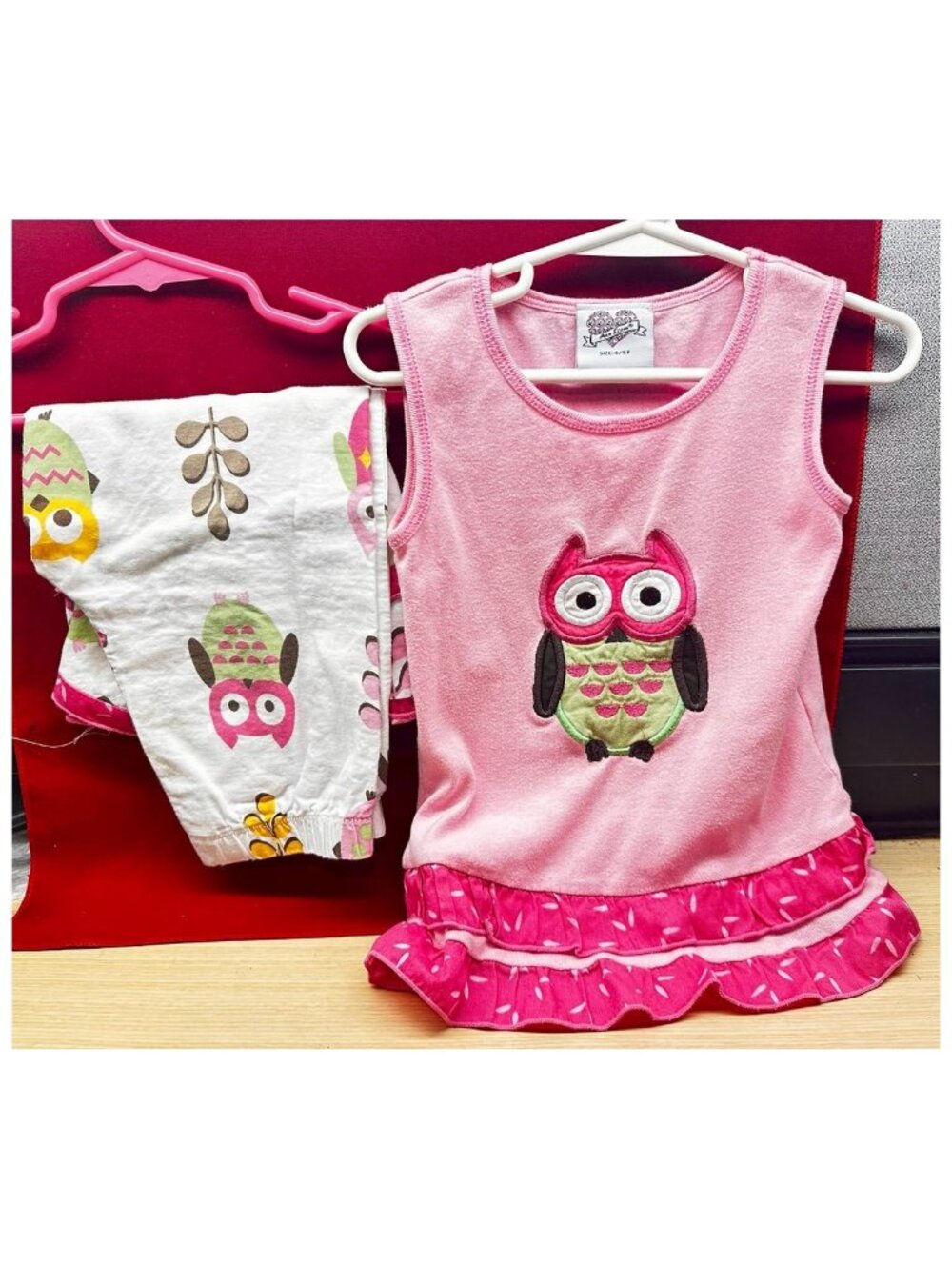 Ann Loren Pink & White Owl Image Outfit Girl Child Top & Pants Girls Size 4/5T